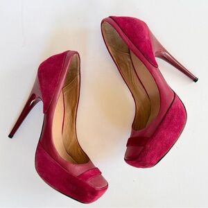 Vintage L.A.M.B. ‘Leisure’ Red Suede Leather Square Toe Platform Heel Y2K Size 6